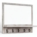 Rustic Gray Whiteboard Wall Organizer with Shelf and Hooks
