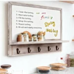 Rustic Gray Whiteboard Wall Organizer with Shelf and Hooks