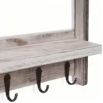 Rustic Gray Whiteboard Wall Organizer with Shelf and Hooks