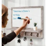 Rustic Gray Whiteboard Wall Organizer with Shelf and Hooks