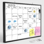 Black Frame Monthly Calendar Whiteboard with Notes Area