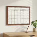 Brown Wood Frame Monthly Calendar Whiteboard