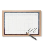 Wood Frame Monthly Calendar Whiteboard with Blue Border