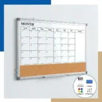 Combo de pizarra calendario mensual y tira de corcho
