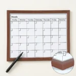 Brown Wood Frame Monthly Calendar Whiteboard