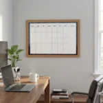 Wood Frame Monthly Calendar Whiteboard with Blue Border