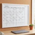 White Frame Monthly Calendar Whiteboard with Notes Column