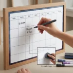 Wood Frame Monthly Calendar Whiteboard with Blue Border