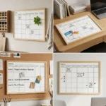 Light Wood Frame Monthly Calendar Whiteboard