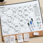 Monthly Calendar Whiteboard with Cork Strip and Notes Column
