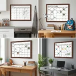 Brown Wood Frame Monthly Calendar Whiteboard
