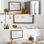 Wood Frame Monthly Calendar Whiteboard with Blue Border