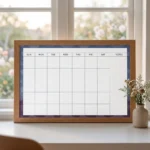 Wood Frame Monthly Calendar Whiteboard with Blue Border