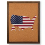 Wood Frame American Flag Map Cork Board