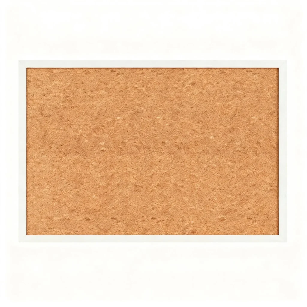 Pizarra de notas de corcho con borde blanco