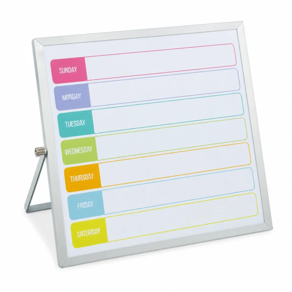 Planificador semanal de escritorio con filas por colores