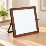 Pizarra blanca de escritorio con marco de madera y base plegable – vista 8