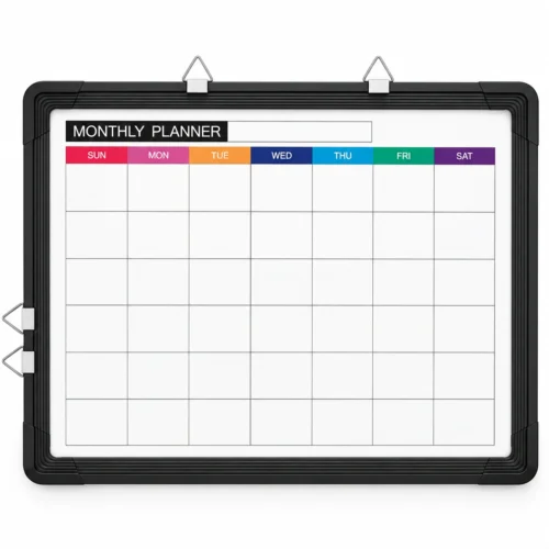 Black Frame Color-Coded Monthly Planner Whiteboard