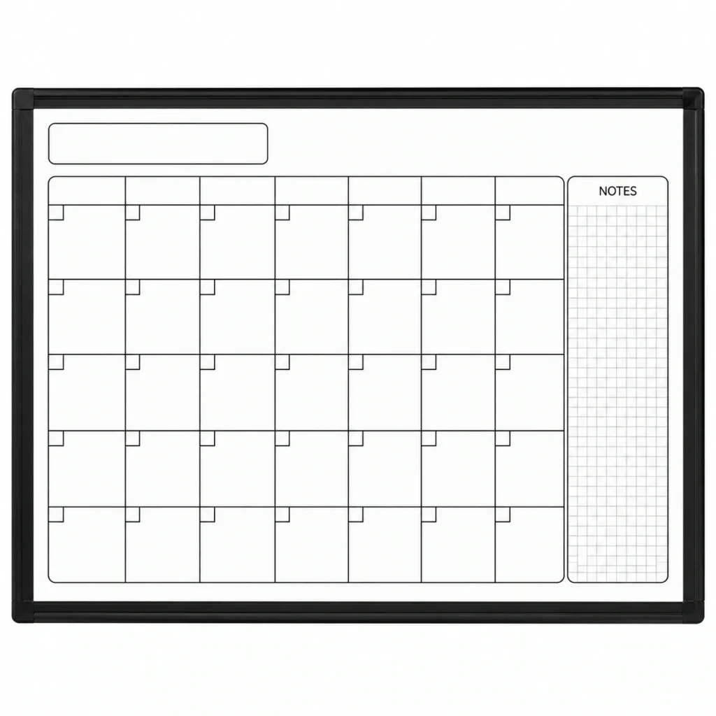 Black Frame Magnetic Monthly Calendar Whiteboard