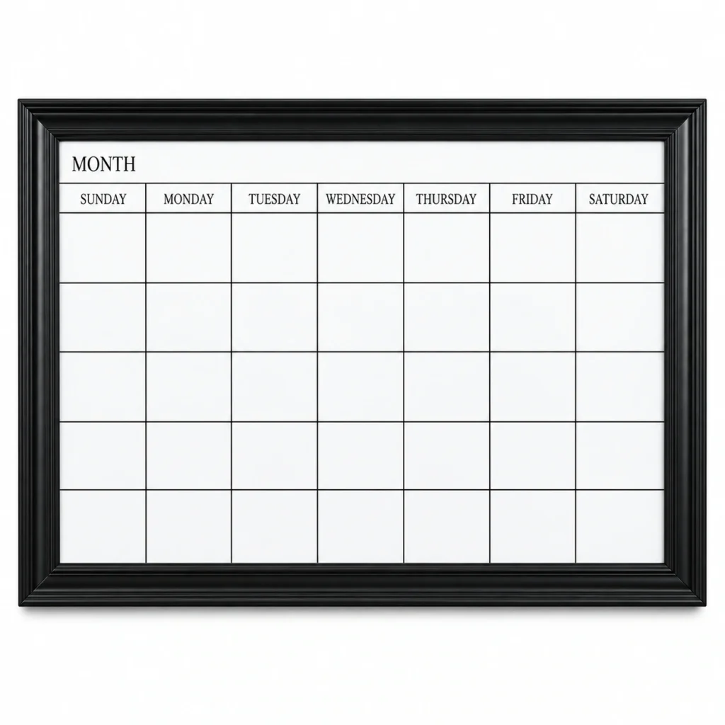 Black Frame Monthly Calendar Dry Erase Board