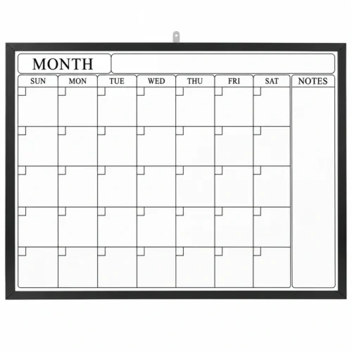 Black Frame Monthly Calendar Whiteboard with Notes Area