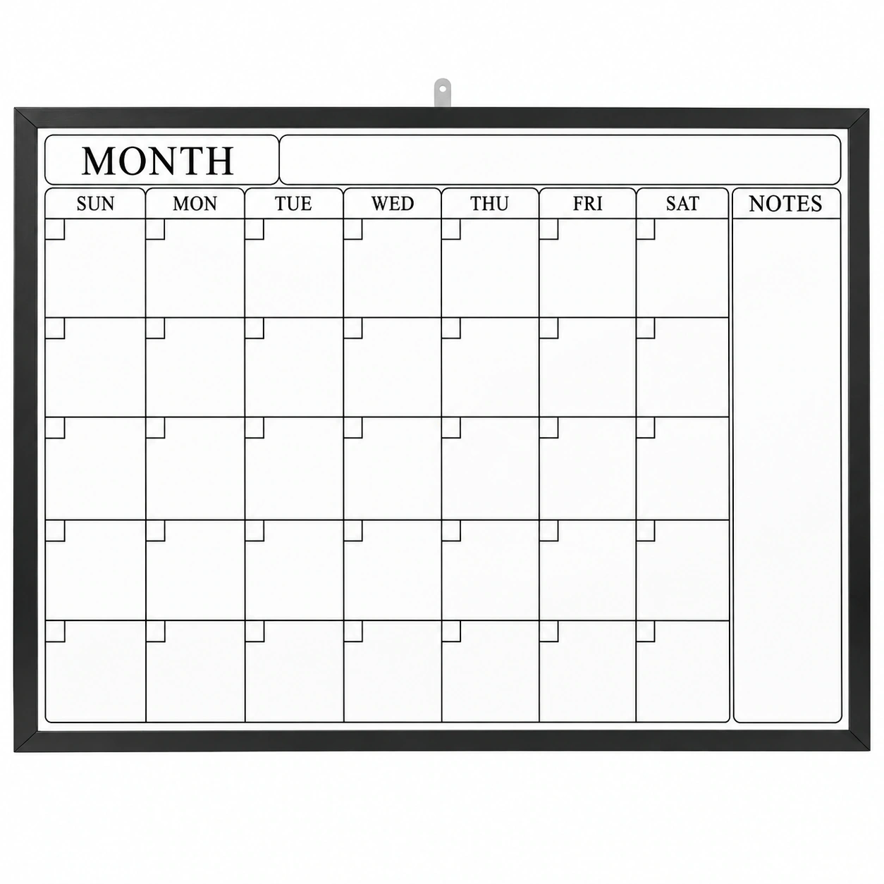 Black Frame Monthly Calendar Whiteboard with Notes Area
