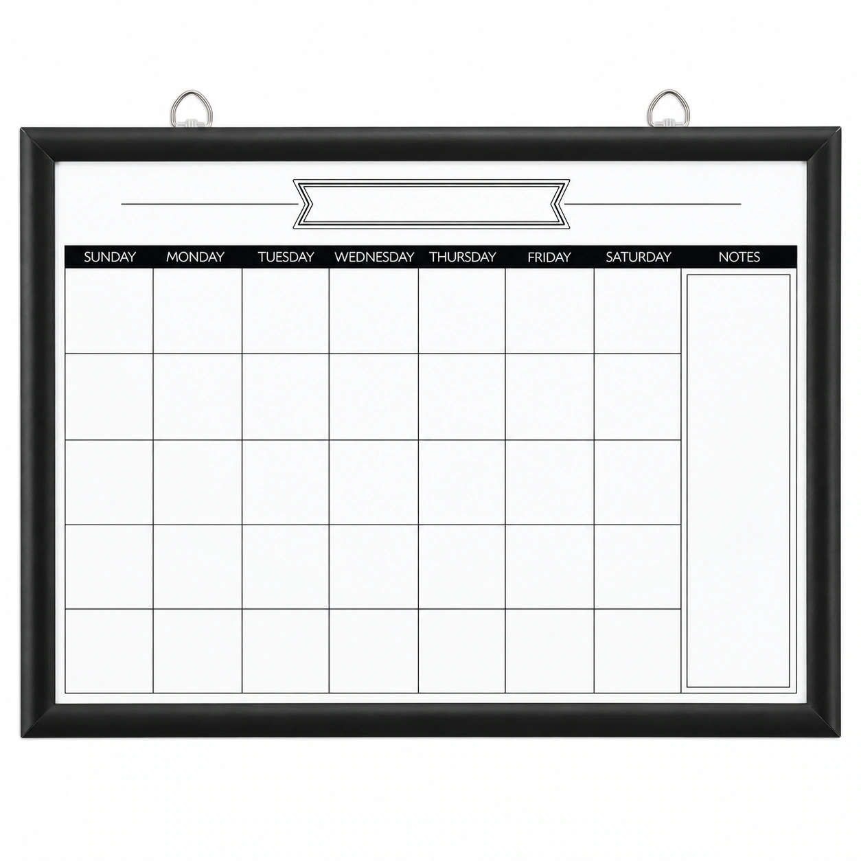 Black Frame Monthly Calendar with Notes Column
