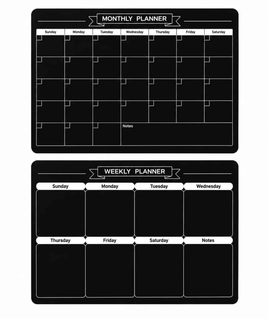 Black Monthly and Weekly Planner Board Set