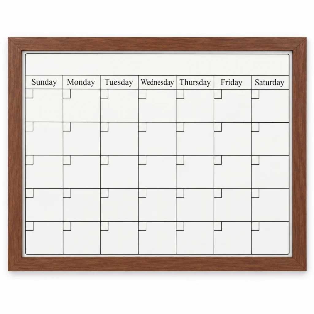 Brown Wood Frame Monthly Calendar Whiteboard