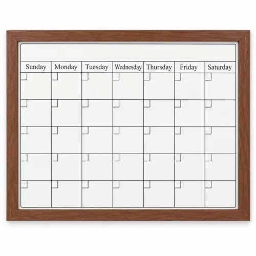 Brown Wood Frame Monthly Calendar Whiteboard