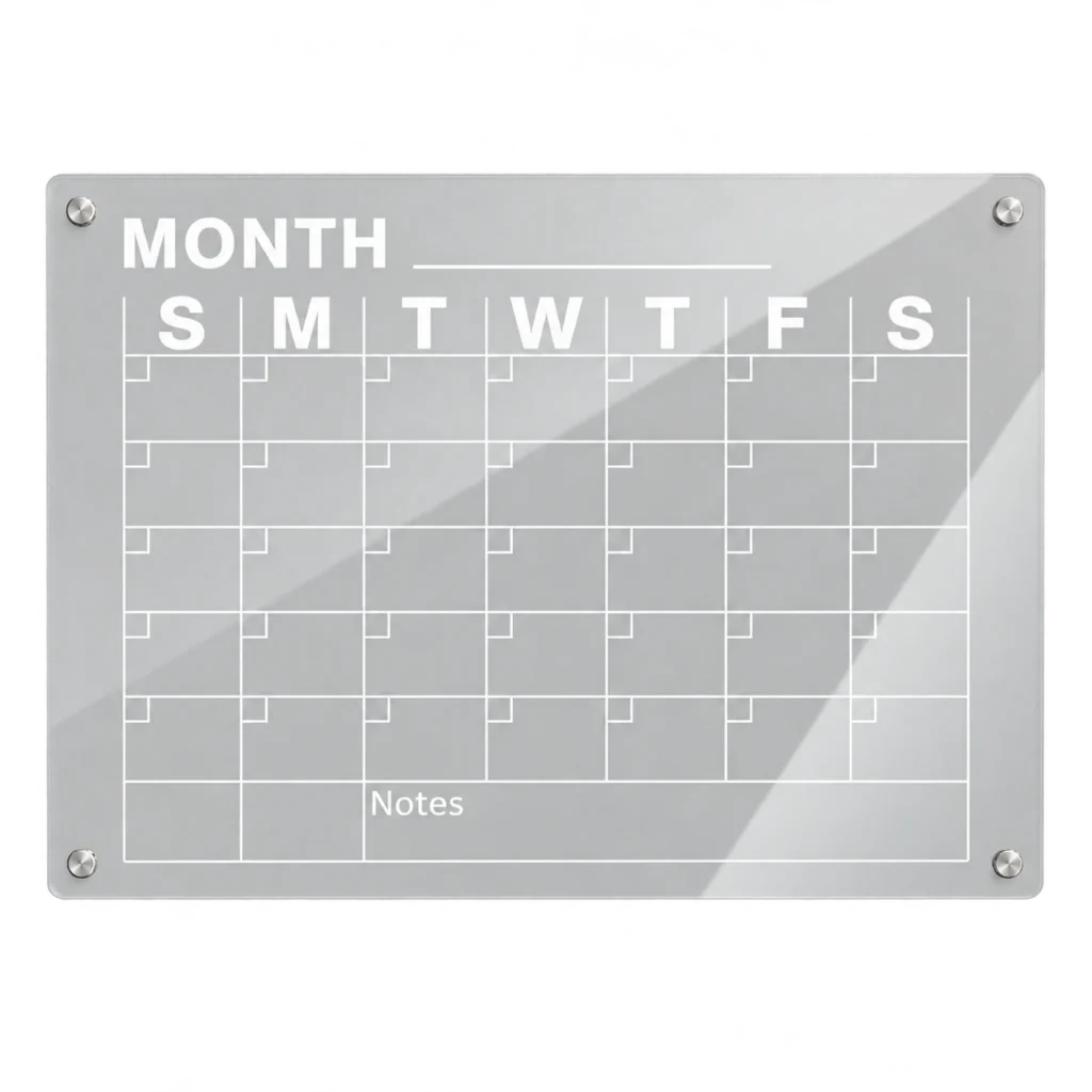 Clear Monthly Calendar Board with White Grid