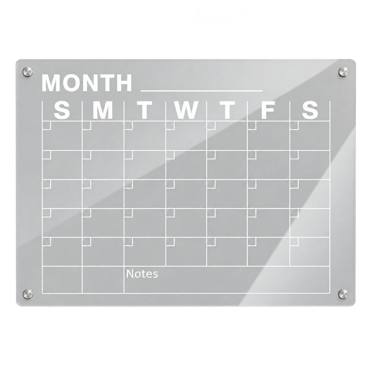 Clear Monthly Calendar Board with White Grid
