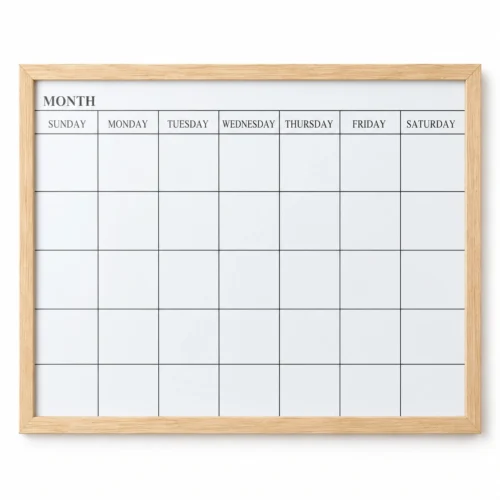 Light Wood Frame Monthly Calendar Whiteboard