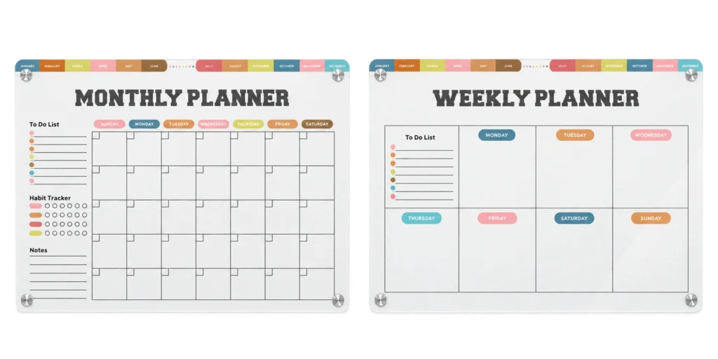 Juego de pizarras de planificación mensual y semanal
