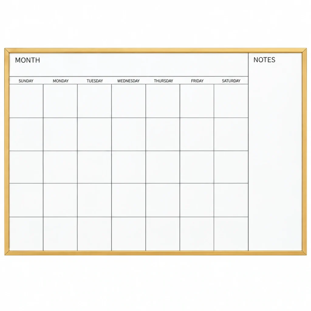 Monthly Calendar Whiteboard with Notes Sidebar