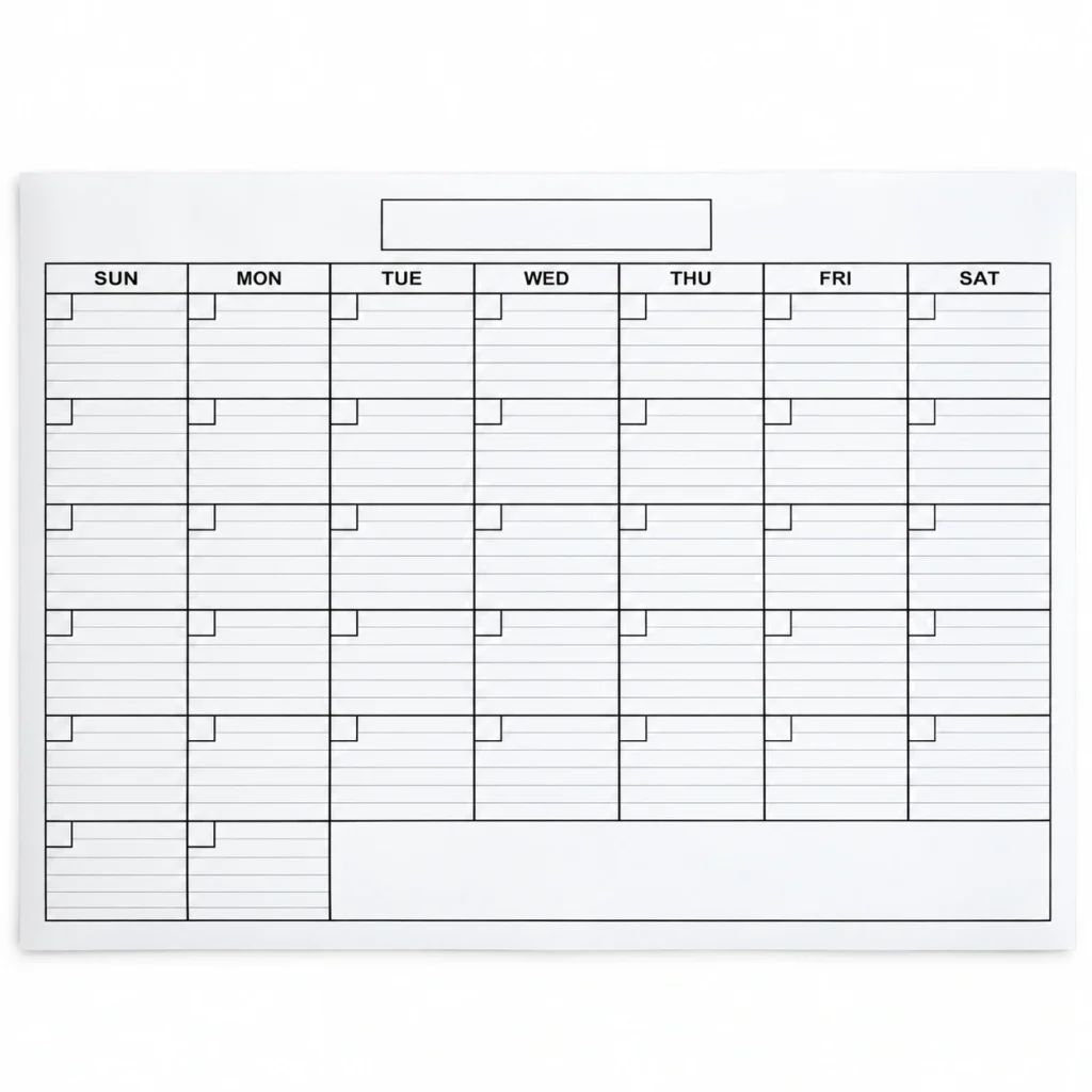 Monthly Whiteboard Calendar Planner with Notes Column