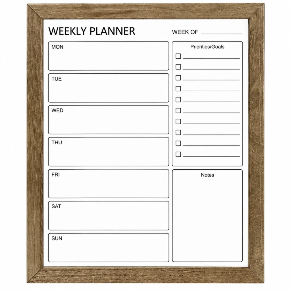 Rustic Frame Weekly Planner with Priorities and Checklist