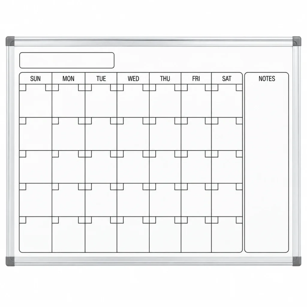 Silver Frame Magnetic Monthly Calendar Whiteboard