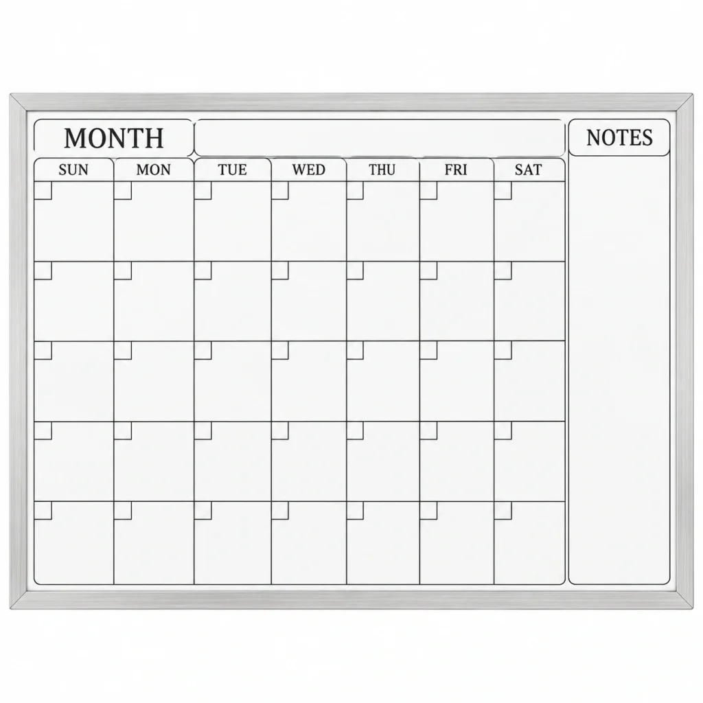 Silver Frame Monthly Calendar Dry Erase Board