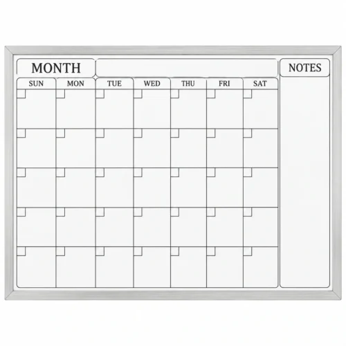 Silver Frame Monthly Calendar Dry Erase Board