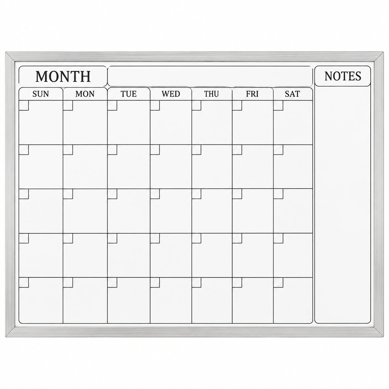 Silver Frame Monthly Calendar Dry Erase Board