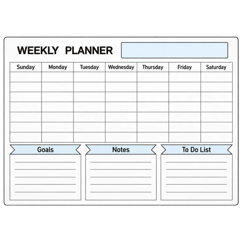 Weekly Planner with Goals, Notes and To-Do Sections