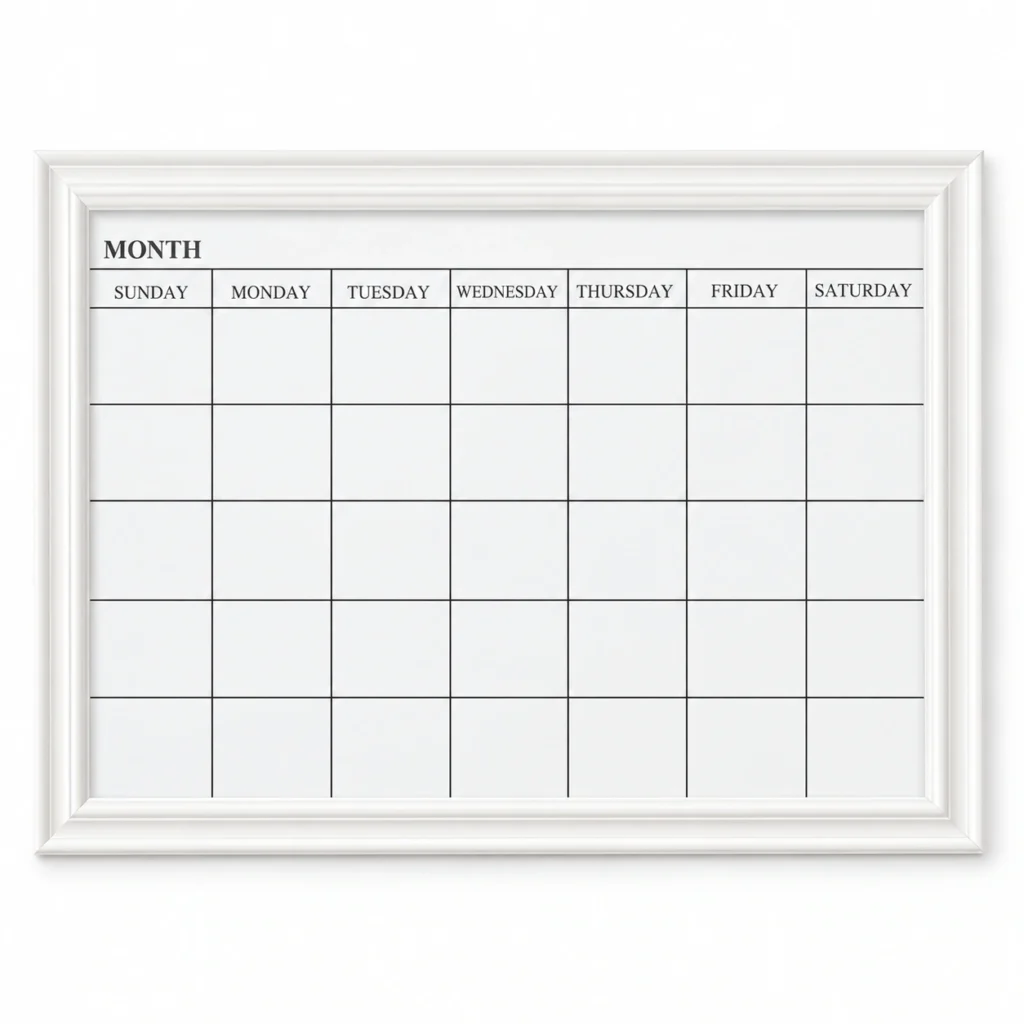 White Frame Monthly Calendar Dry Erase Board