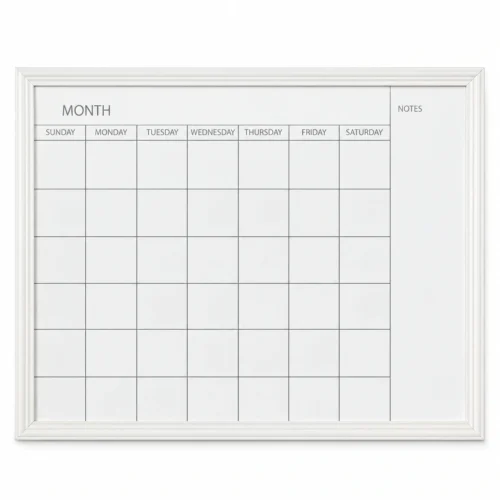 White Frame Monthly Calendar Whiteboard with Notes Column