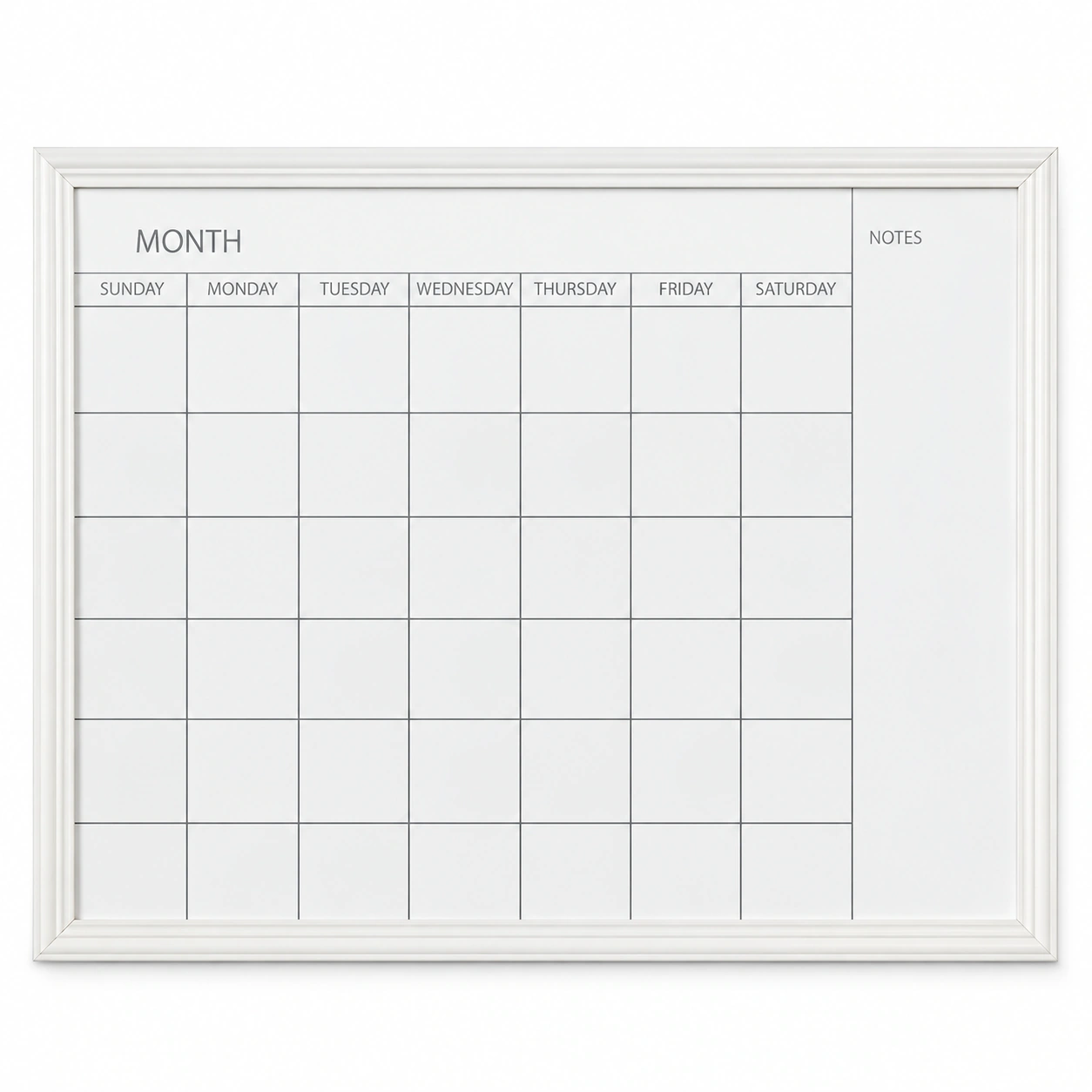 White Frame Monthly Calendar Whiteboard with Notes Column