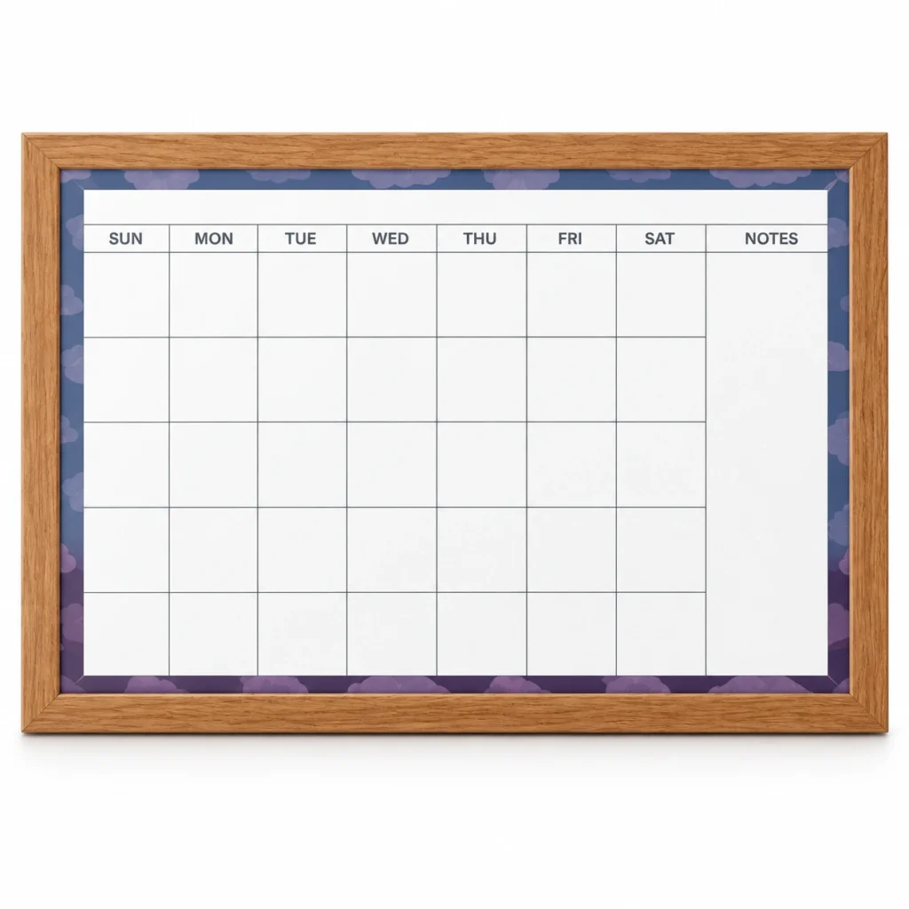 Wood Frame Monthly Calendar Whiteboard with Blue Border