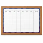 Wood Frame Monthly Calendar Whiteboard with Blue Border