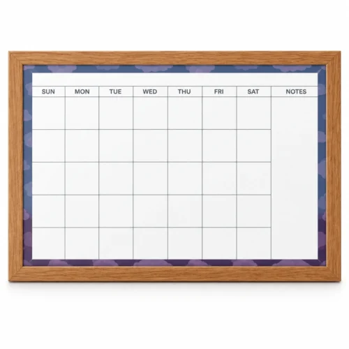 Wood Frame Monthly Calendar Whiteboard with Blue Border
