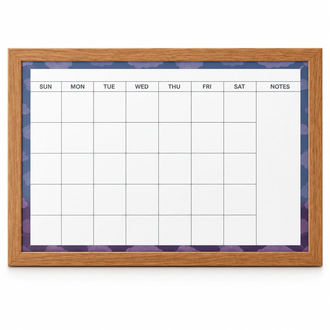 Wood Frame Monthly Calendar Whiteboard with Blue Border