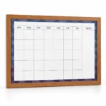 Wood Frame Monthly Calendar Whiteboard with Blue Border – view 2
